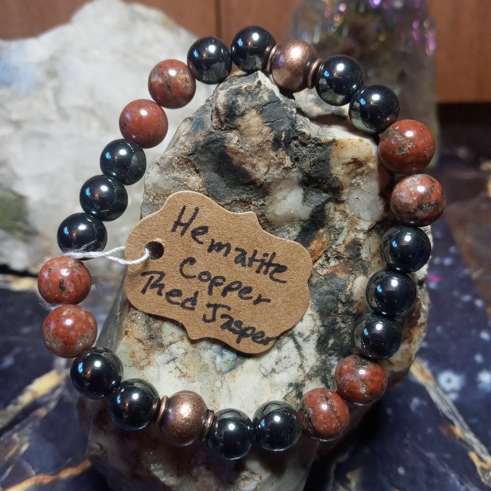Hematite Red Jasper and Copper Gemstone Healing and Grounding Bracelet